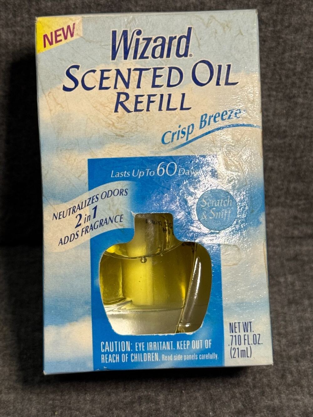 Vtg Wizard By Airwick Scented Oil Refill NEW Crisp Breeze Y2K New Old Stock